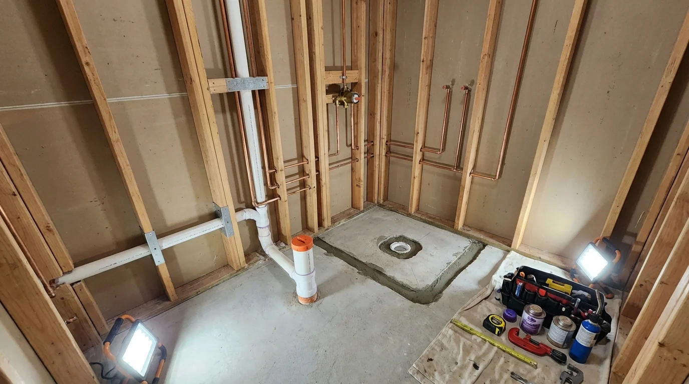 Bathroom rough-in plumbing during remodel by Johns Plumbing LLC in Lucedale