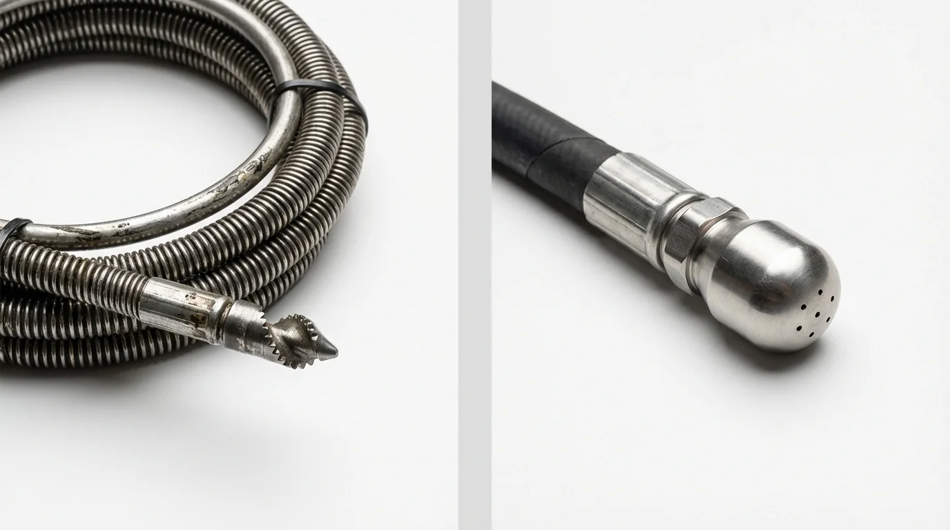 Drain snake cable and hydro jetting nozzle used for drain cleaning in Lucedale, MS