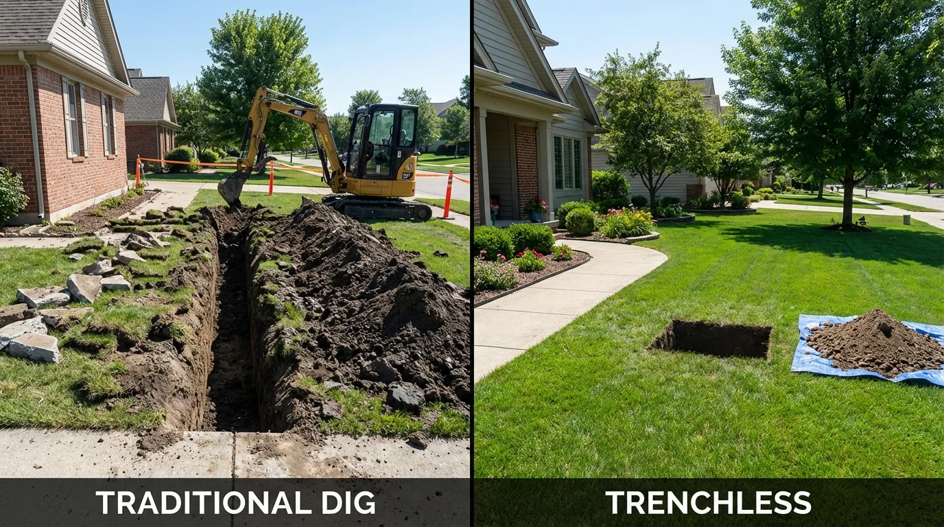 Trenchless sewer repair with minimal yard damage versus traditional excavation in Lucedale, MS